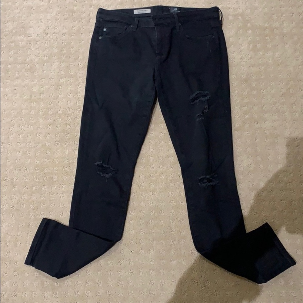 AG The Legging Ankle distressed black jeans. 28
